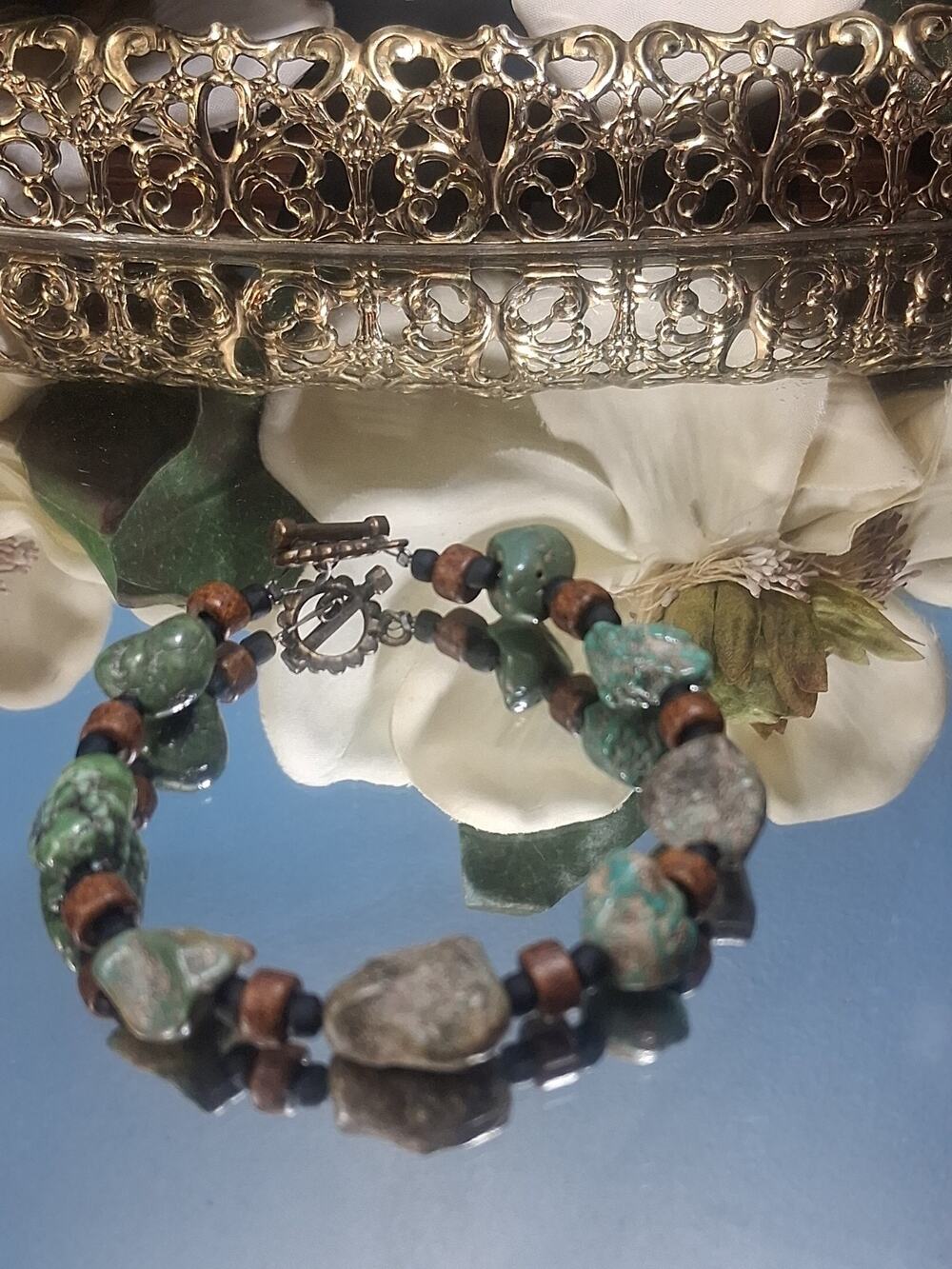 Turquoise And Stone Handmade Bracelet Natural Bohemian Beauty Ethnic Fun